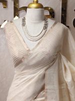 Tissue silk with leafy vein applique like embroidery on the pallu. - Image 8