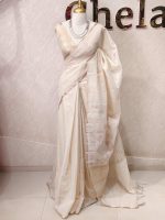Tissue silk with leafy vein applique like embroidery on the pallu. - Image 9