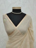 Tissue silk with floral vien like applique-embroidery on the pallu and minimal floral motifs allover the body. - Image 8