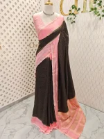 Viscose with contrast border and small zari check on the body with contrast zari woven blouse. - Image 21