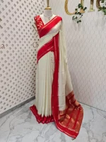 Viscose with contrast border and small zari check on the body with contrast zari woven blouse. - Image 3