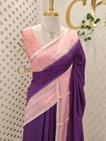 Viscose with contrast border and small zari check on the body with contrast zari woven blouse. - Image 10
