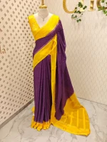 Viscose with contrast border and small zari check on the body with contrast zari woven blouse. - Image 18