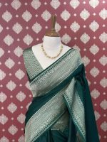 Banarasi saree with a plain body, complemented by a traditional zari-woven double border - Image 13