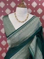 Banarasi saree with a plain body, complemented by a traditional zari-woven double border - Image 14