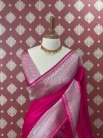 Banarasi saree with a plain body, complemented by a traditional zari-woven double border - Image 10