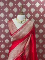 Banarasi saree with a plain body, complemented by a traditional zari-woven double border - Image 4