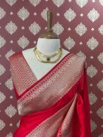 Banarasi saree with a plain body, complemented by a traditional zari-woven double border - Image 5