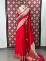 Banarasi saree with a plain body, complemented by a traditional zari-woven double border - Image 6