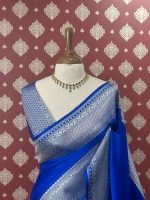 Banarasi saree with a plain body, complemented by a traditional zari-woven double border - Image 8
