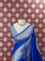 Banarasi saree with a plain body, complemented by a traditional zari-woven double border - Image 7