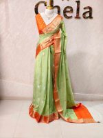 Georgette Banarasi with a plain body, scattered zari-woven buttas,and a contrast floral zari-woven border - Image 9