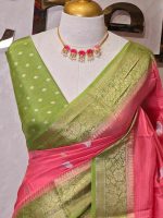 Georgette Banarasi with a plain body, scattered zari-woven buttas,and a contrast floral zari-woven border - Image 5