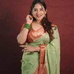 Georgette Banarasi with a plain body, scattered zari-woven buttas,and a contrast floral zari-woven border