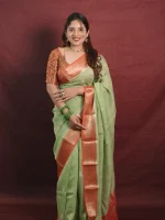 Georgette Banarasi with a plain body, scattered zari-woven buttas,and a contrast floral zari-woven border - Image 3