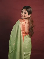 Georgette Banarasi with a plain body, scattered zari-woven buttas,and a contrast floral zari-woven border - Image 2