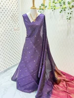 Kanjeevaram with check pattern and contrast blouse - Image 3