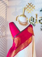 Kanjeevaram saree with a plain body, contrast border and grand peacock zari woven motif on the border - Image 2