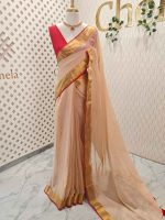 Mul cotton saree with a plain body, complemented by a broad zari boarder - Image 3