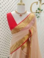 Mul cotton saree with a plain body, complemented by a broad zari boarder