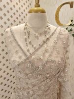Net saree with honey comb like design and scallop border - Image 2