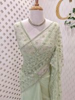 Net saree with honey comb like design and scallop border - Image 4
