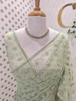 Net saree with honey comb like design and scallop border - Image 5