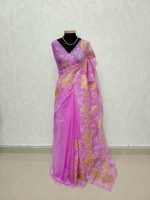 Organza with oversized floral applique and leafy vine embroidery. - Image 5
