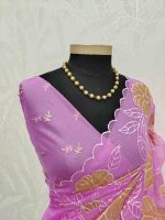Organza with oversized floral applique and leafy vine embroidery. - Image 7