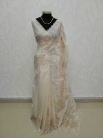 Organza with oversized floral applique and leafy vine embroidery. - Image 11