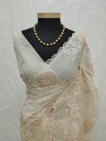 Organza with oversized floral applique and leafy vine embroidery. - Image 12