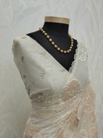 Organza with oversized floral applique and leafy vine embroidery. - Image 13
