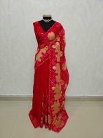 Organza with oversized floral applique and leafy vine embroidery. - Image 17