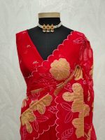 Organza with oversized floral applique and leafy vine embroidery. - Image 18