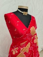 Organza with oversized floral applique and leafy vine embroidery. - Image 19