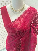Organza saree with an allover paisley-inspired thread work pattern highlighted by intricate floral detailing - Image 4