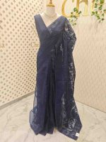 Organza saree with an allover paisley-inspired thread work pattern highlighted by intricate floral detailing - Image 17