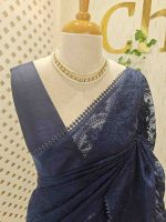 Organza saree with an allover paisley-inspired thread work pattern highlighted by intricate floral detailing - Image 16