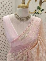 Organza saree with an allover paisley-inspired thread work pattern highlighted by intricate floral detailing - Image 7