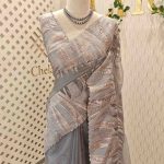 Organza saree with flame inspired turkish work and scallop border