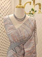 Organza saree with flame inspired turkish work and scallop border - Image 2
