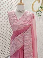 Organza saree with flame inspired turkish work and scallop border - Image 4
