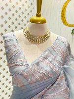 Organza saree with flame inspired turkish work and scallop border - Image 14
