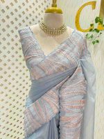 Organza saree with flame inspired turkish work and scallop border - Image 13