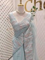 Organza saree with flame inspired turkish work and scallop border - Image 7
