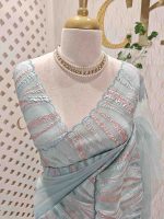 Organza saree with flame inspired turkish work and scallop border - Image 8