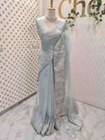 Organza saree with flame inspired turkish work and scallop border - Image 9