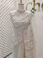 Organza saree with flame inspired turkish work and scallop border - Image 10