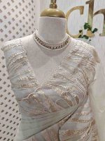 Organza saree with flame inspired turkish work and scallop border - Image 11