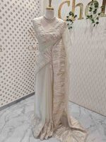 Organza saree with flame inspired turkish work and scallop border - Image 12